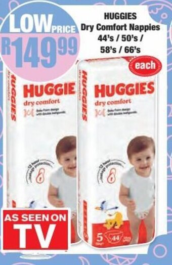 Boxer HUGGIES Dry Comfort Nappies 44's/50's/58's/66's offer