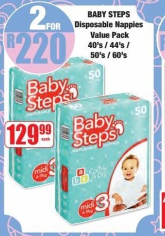 Boxer BABY STEPS Disposable Nappies Value Pack 40's/44's / 50's / 60's offer