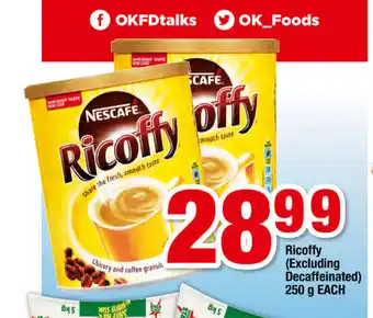OK Foods Ricoffy (Excluding decaffeinated) 250g each offer