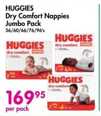 Makro HUGGIES Dry Comfort Nappies Jumbo Pack 56/60/66/76/96's offer