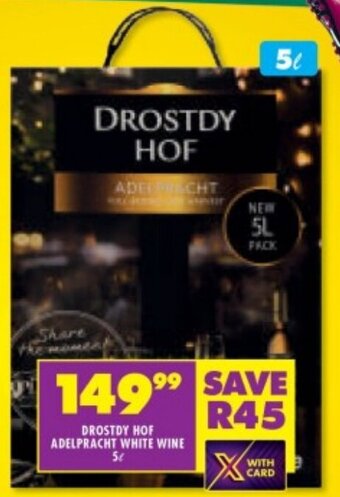 Shoprite DROSTDY HOF ADELPRACHT WHITE WINE 5L offer