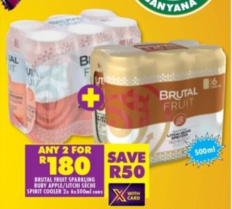 Shoprite BRUTAL FRUIT SPARKLING RUBY APPLE/LITCHI SÈCHE SPIRIT COOLER 2x 6x500ml cans offer