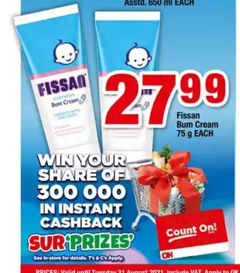 OK Foods Fissan Bum Cream 75g each offer