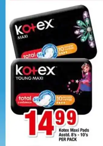 OK Foods Kotex Maxi Pads Asstd 8's - 10's per pack offer