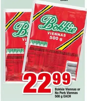 OK Foods Bokkie Viennas or No Pork Viennas 500g each offer