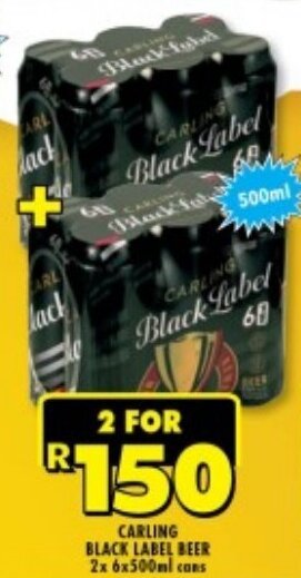 Shoprite CARLING BLACK LABEL BEER 2x 6x500ml cans offer