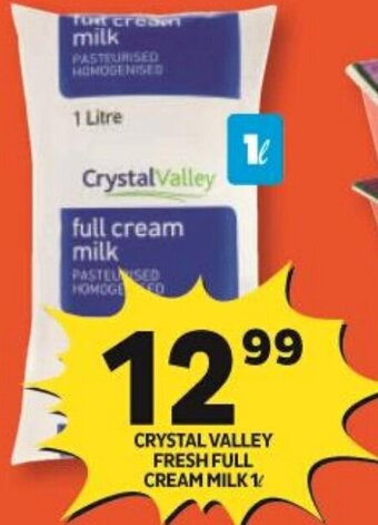 Shoprite CRYSTAL VALLEY FRESH FULL CREAM MILK 1L offer