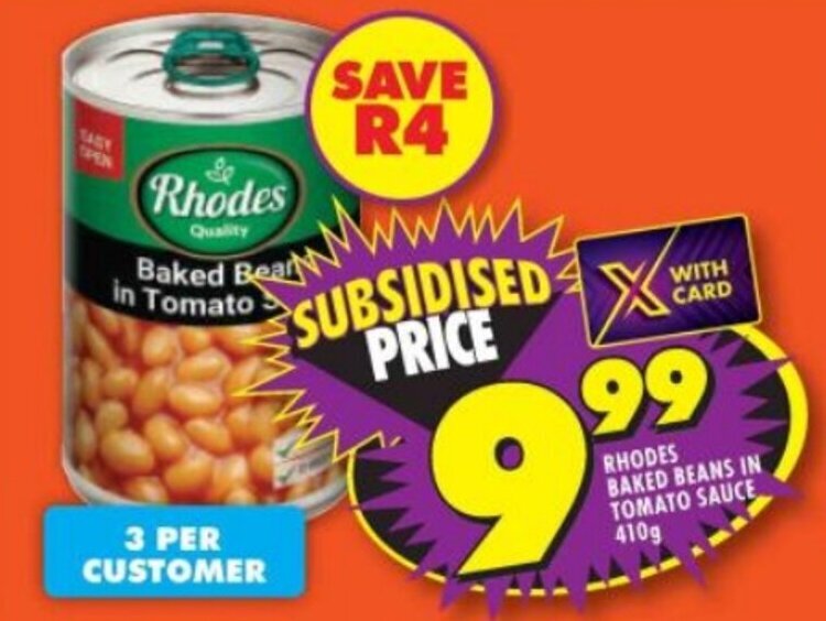 RHODES BAKED BEANS IN TOMATO SAUCE 410g offer at Shoprite