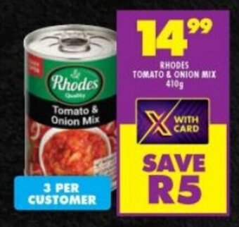 Shoprite RHODES TOMATO & ONION MIX 410g offer