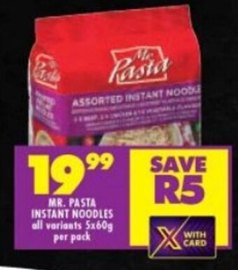Shoprite MR. PASTA INSTANT NOODLES all variants 5x60g per pack offer