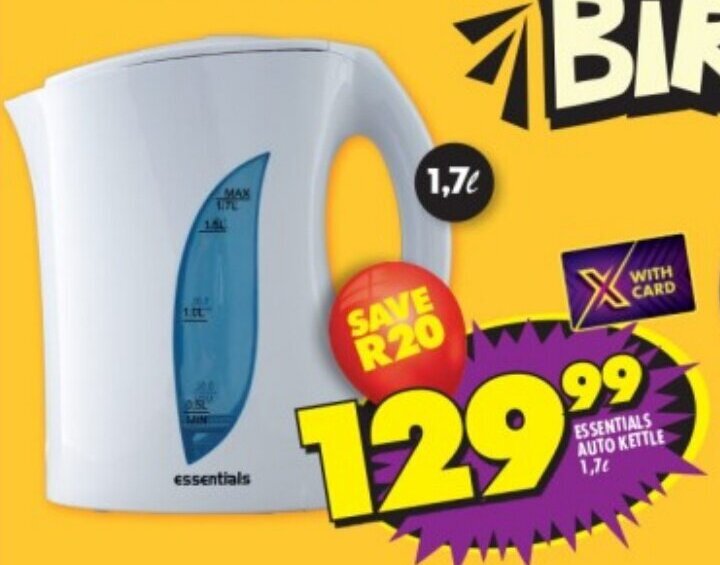 ESSENTIALS AUTO KETTLE 1,7L offer at Shoprite