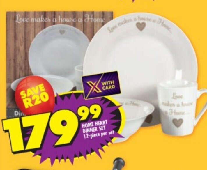 HOME HEART DINNER SET 12piece per set offer at Shoprite