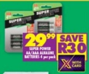 Shoprite Super Power AA/AAA Alkaline Batteries 4 per pack offer