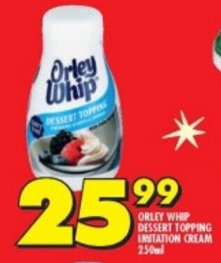 ORLEY WHIP DESSERT TOPPING IMITATION CREAM 250ml