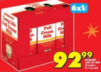 Shoprite RITEBRAND LONG LIFE MILK all variants 6x1L per pack offer