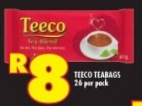 Shoprite TEECO TEABAGS 26 per pack offer