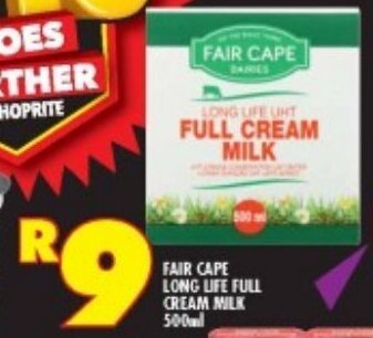 Shoprite FAIR CAPE LONG LIFE FULL CREAM MILK 500ml offer