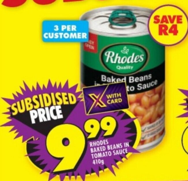 RHODES BAKED BEANS IN TOMATO SAUCE 410g offer at Shoprite
