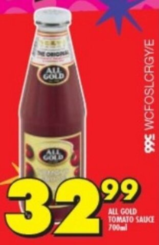 Shoprite ALL GOLD TOMATO SAUCE 700ml offer