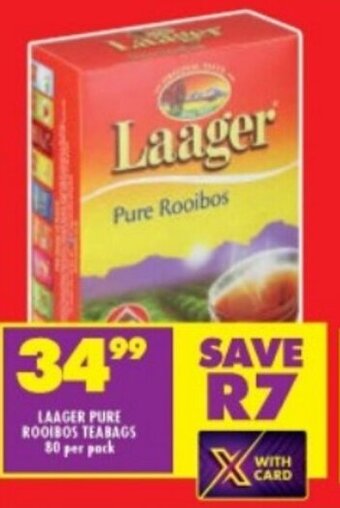 Shoprite LAAGER PURE ROOIBOS TEABAGS 80 per pack offer