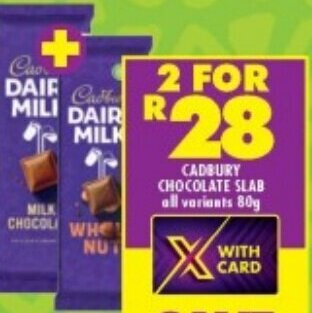 Shoprite CADBURY CHOCOLATE SLAB all variants 80g offer