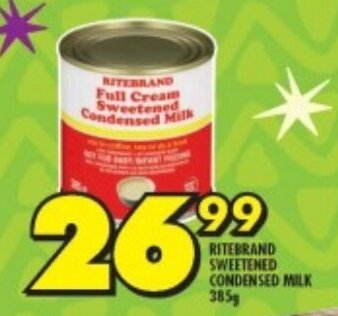 Shoprite RITEBRAND SWEETENED CONDENSED MILK 385g offer