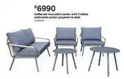 Anthracite Wicker Polyester & Steel Coffe Set Revo Sofa 4 Seater With 2 Tables