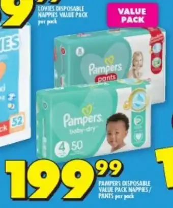 Shoprite PAMPERS DISPOSABLE VALUE PACK NAPPIES/ PANTS per pack offer