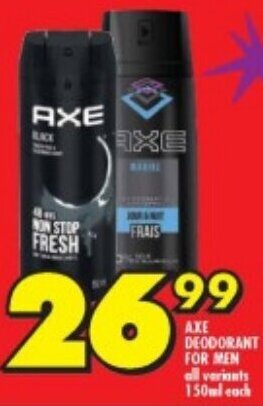 Shoprite AXE DEODORANT FOR MEN all variants 150ml each offer