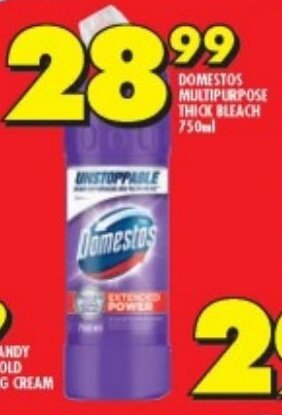 Shoprite DOMESTOS MULTIPURPOSE THICK BLEACH 750ml offer