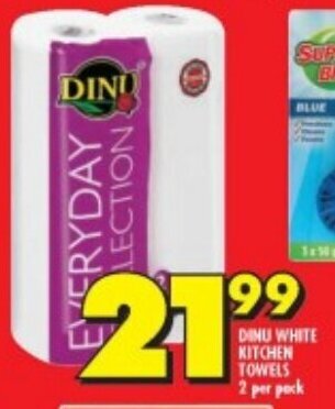 Shoprite DINU WHITE KITCHEN TOWELS 2 per pack offer