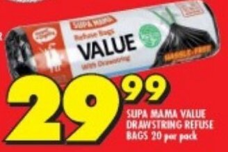 SUPA MAMA VALUE DRAWSTRING REFUSE BAGS 20 per pack