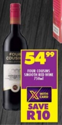 FOUR COUSINS SMOOTH RED WINE 750ml offer at Shoprite