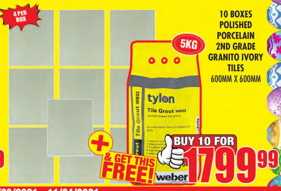 10 Boxes Polished Porcelain 2nd Grade Granito Ivory Tiles 600mm x 600mm