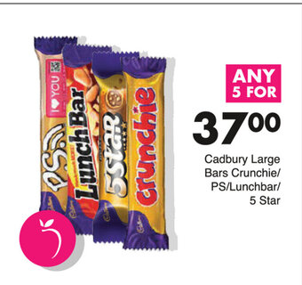 Save Cadbury Large Bars Crunchie / PS / Lunchbar / 5star offer