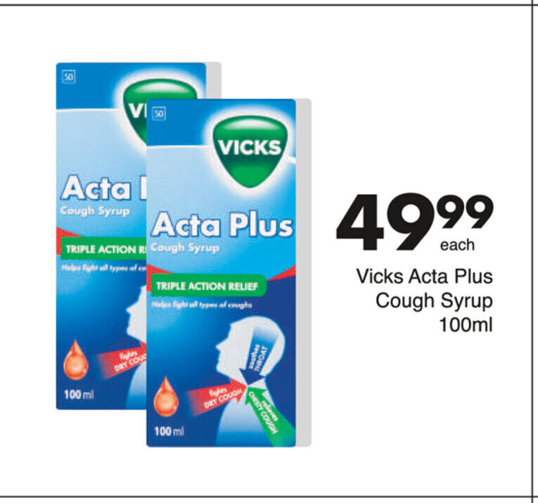 Vicks Acta Plus Cough Syrup 100ml offer at Save