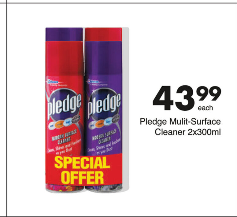 Pledge MultiSurface Cleaner 2x300ml offer at Save