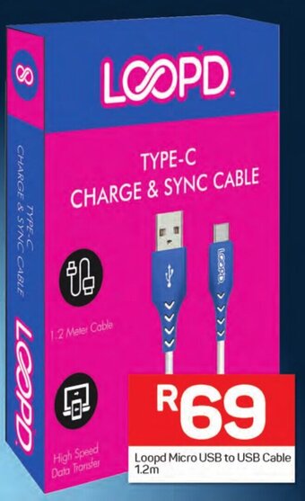 Pick n Pay Loopd Micro USB to USB Cable 1.2m offer