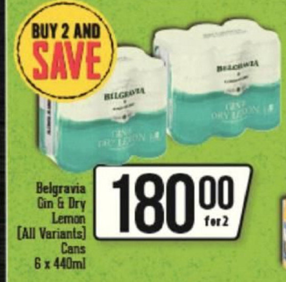 Belgravia Gin & Dry Lemon 6x 440ml offer at Spar Tops