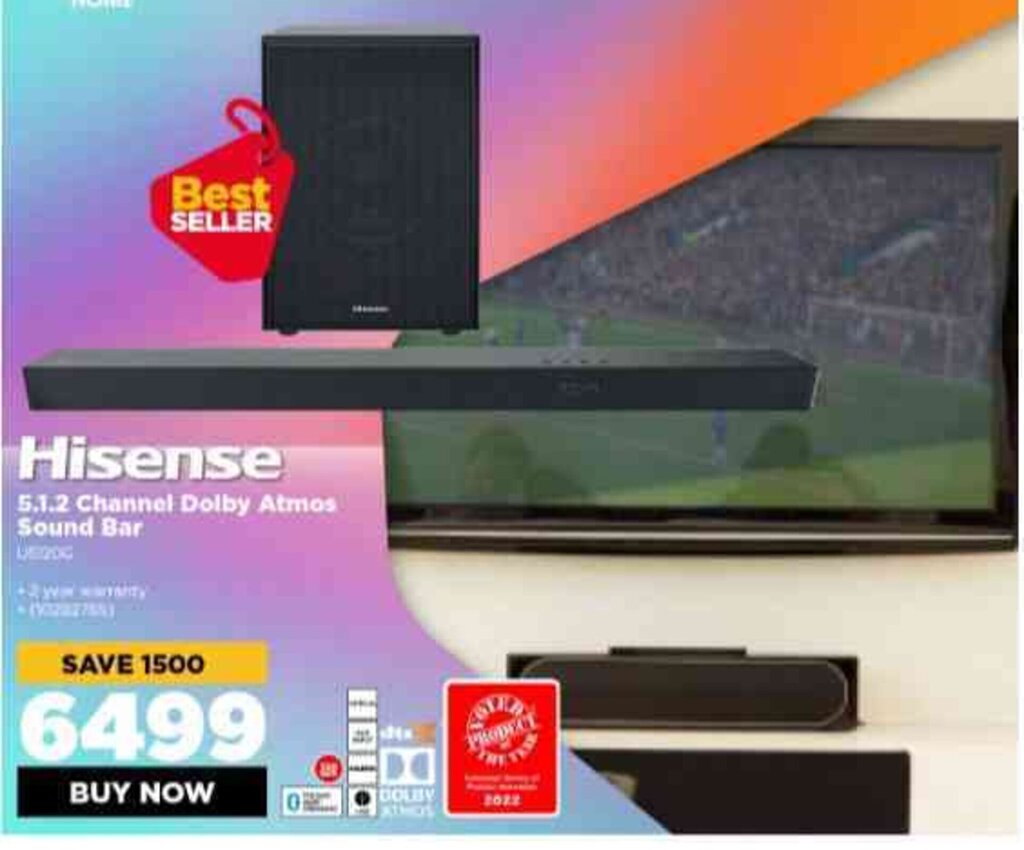 Hisense 5.1.2 Channel Dolby Atmos Sound Bar offer at HiFi Corp