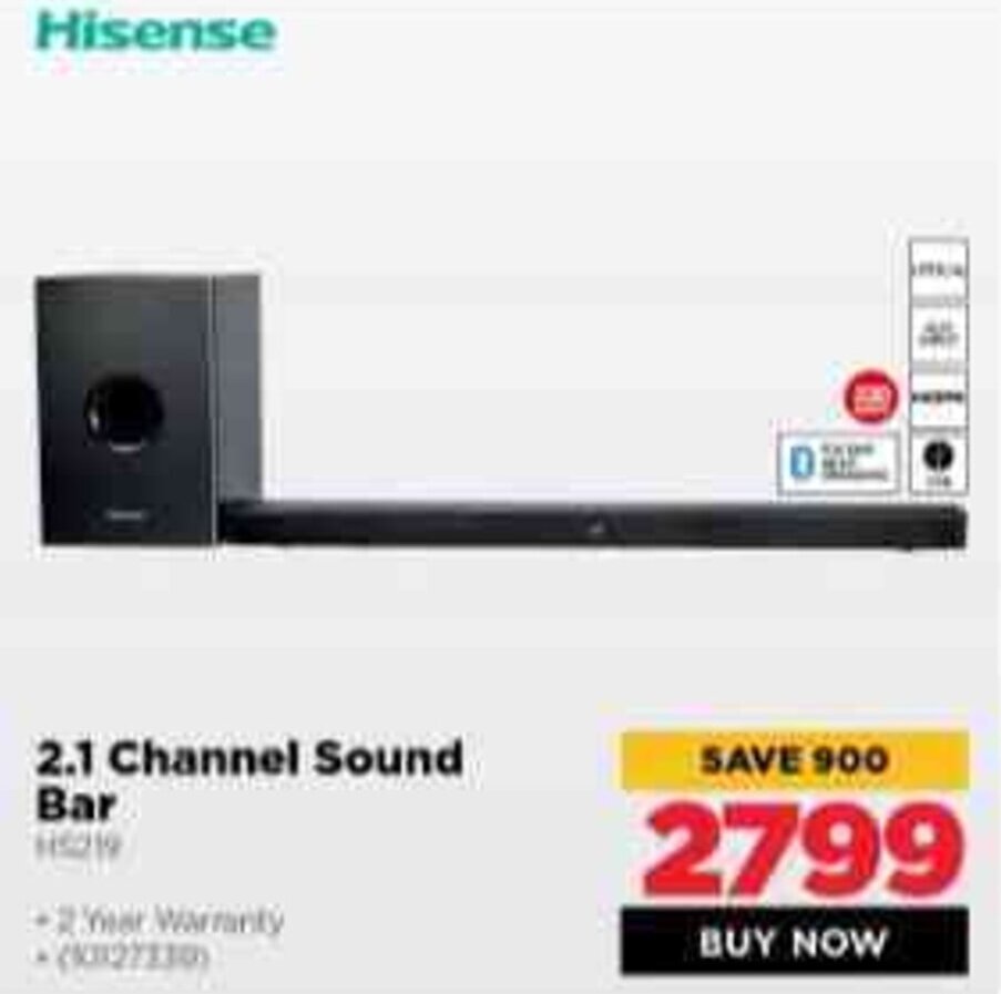 Hisense 2.1 Channel Sound Bar offer at HiFi Corp