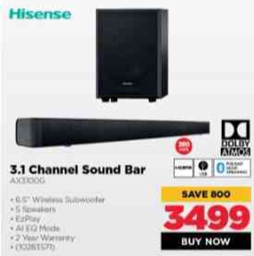 Hisense 3.1 Channel Sound Bar offer at HiFi Corp