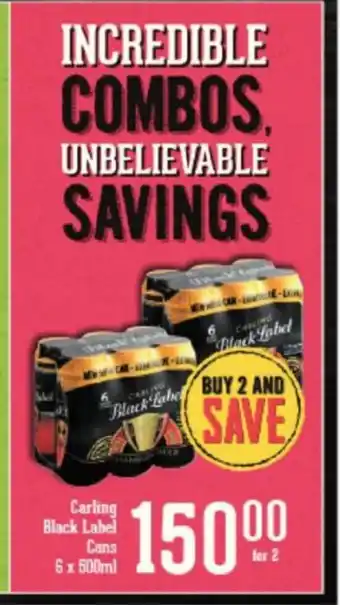 Spar Tops Carling Black Label Cans 6x 500ml offer