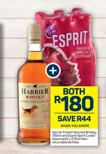 Pick n Pay Liquor Harrier Finest Matured Whisky 750ml and Spirit Cooler Assorted 6x275ml Non-Returnable Bottles offer