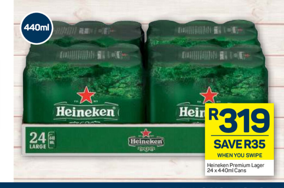 Heineken Premium Lager 24x440ml Cans offer at Pick n Pay Liquor