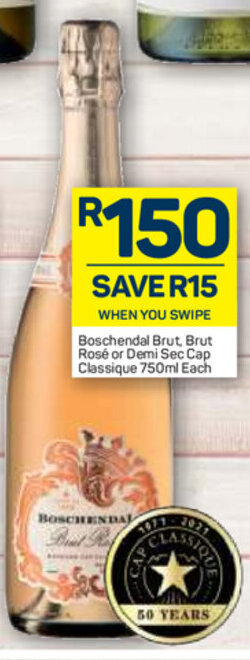 Pick n Pay Liquor Boschendal Brut, Brut Rose or Demi Sec Cap Classique 750ml each offer