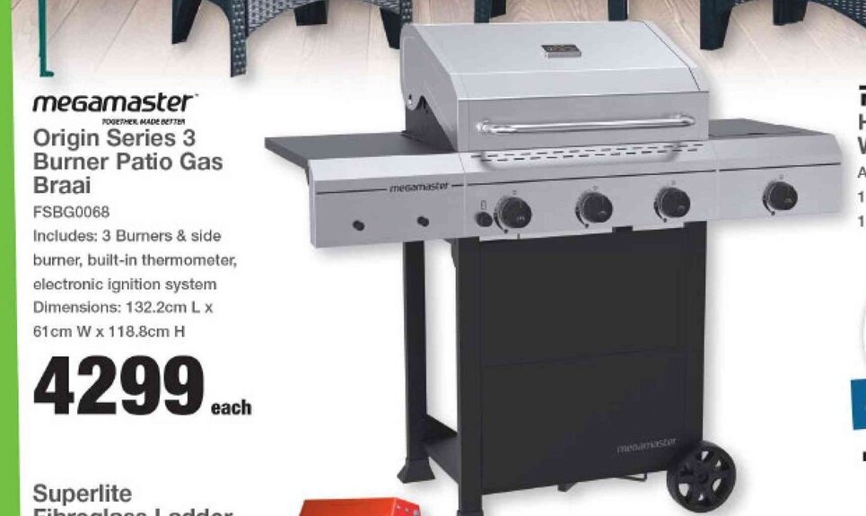 Megamaster Origin Series 3 Burner Patio Gas Braai FSBG0068 offer at Mica