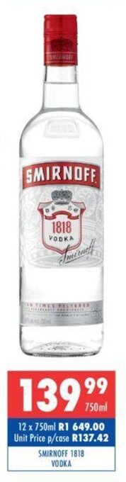 Ultra Liquors SMIRNOFF 1818 VODKA offer