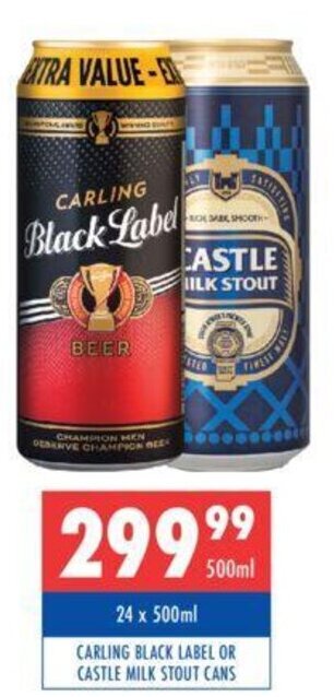 Ultra Liquors CARLING BLACK LABEL OR CASTLE MILK STOUT CANS offer