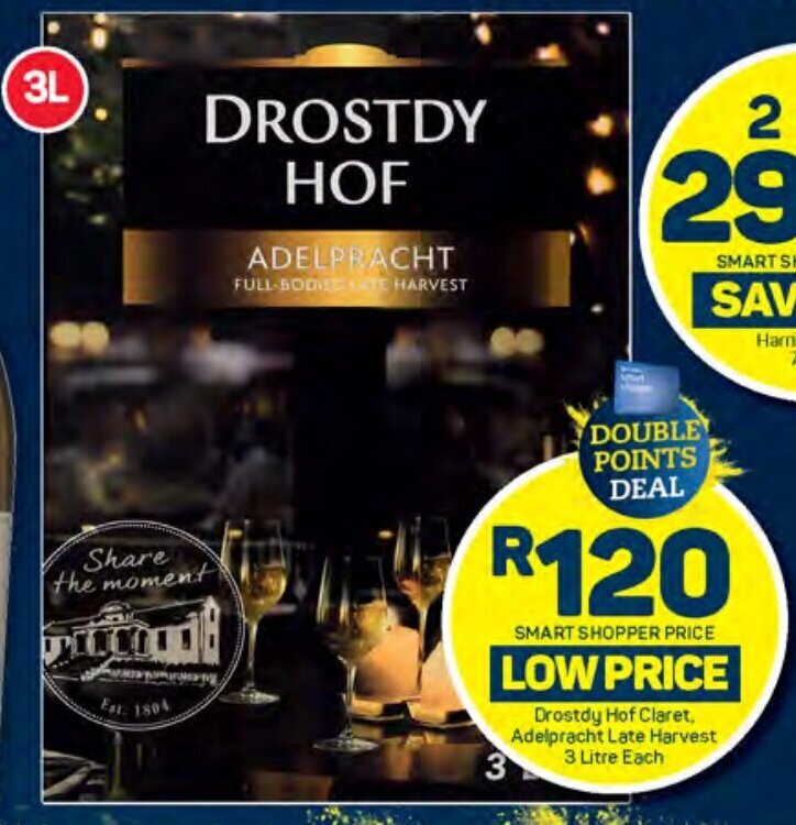 Drostdy Hof Claret, Adelpracht Late Harvest 3 Litre Each offer at Pick